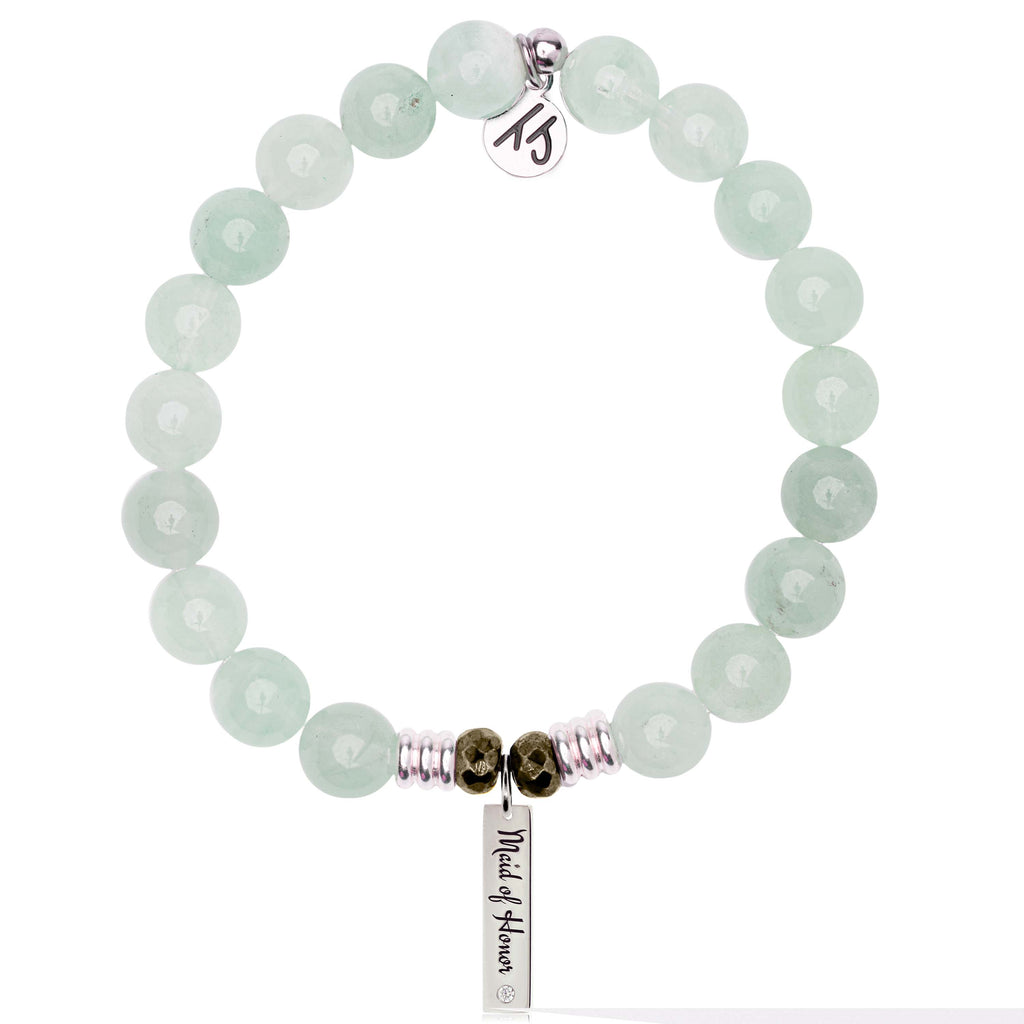 Bridal Collection: Green Angelite Stone Bracelet with Maid of Honor Sterling Silver Charm Bar