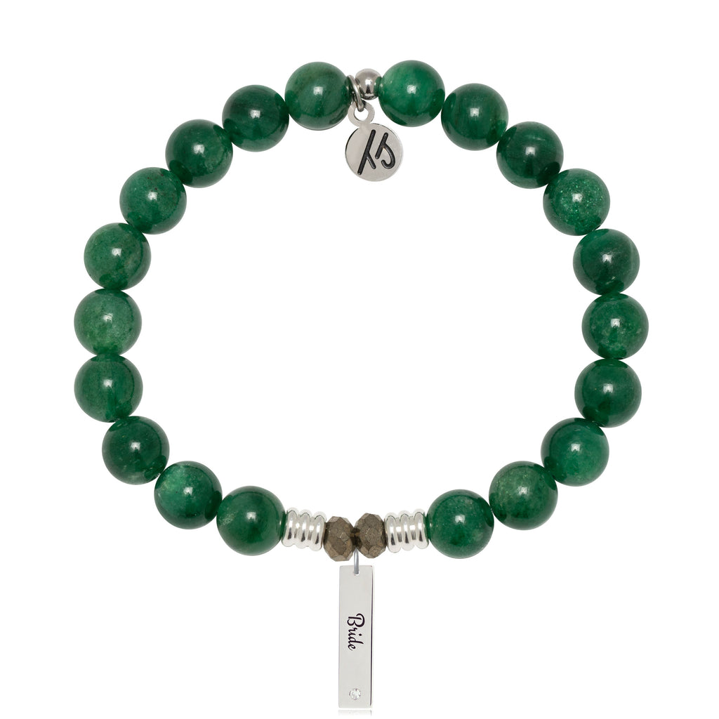 Bridal Collection: Green Kyanite Gemstone Bracelet with Bride Sterling Silver Charm Bar