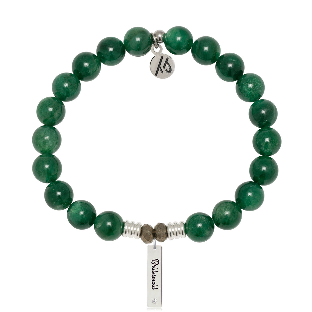 Bridal Collection: Green Kyanite Gemstone Bracelet with Bridesmaid Sterling Silver Charm Bar