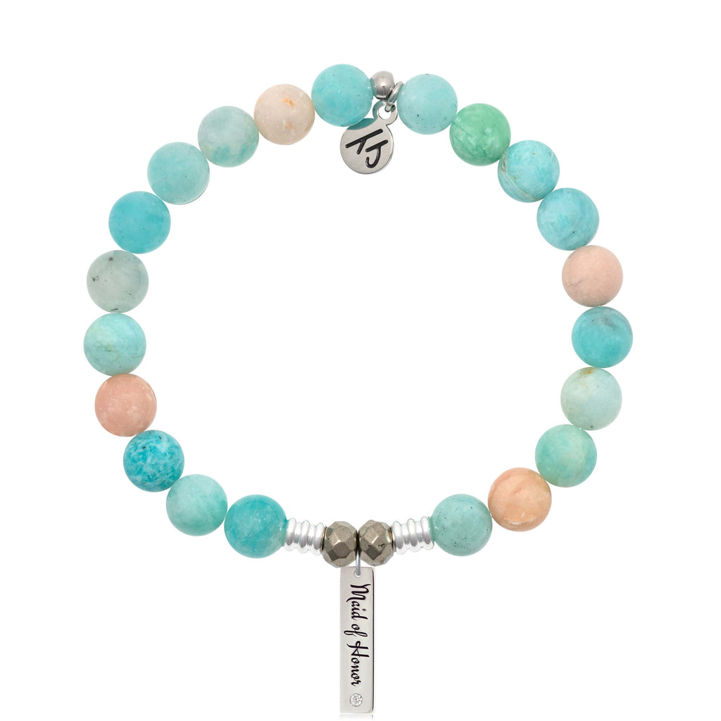Bridal Collection: Multi Amazonite Stone Bracelet with Maid of Honor Sterling Silver Charm Bar