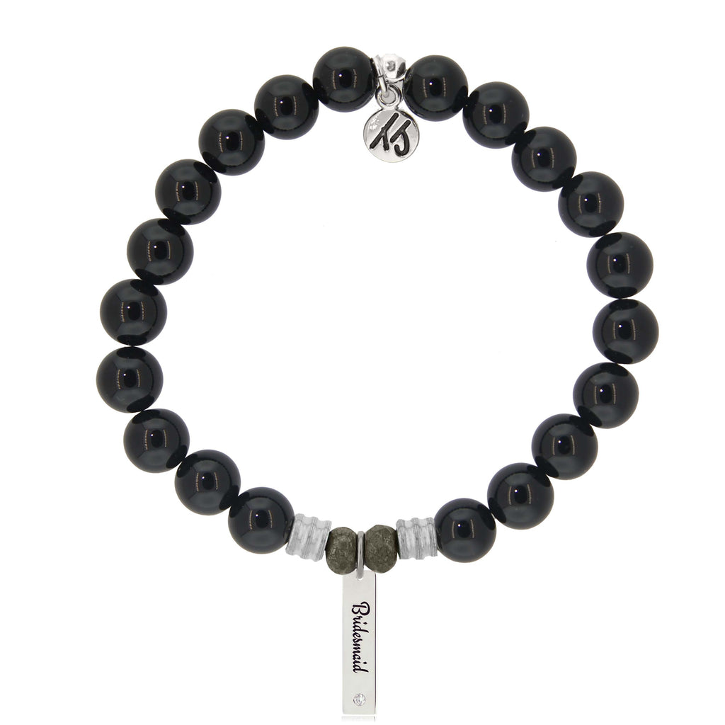 Bridal Collection: Onyx Bracelet with Bridesmaid Sterling Silver Charm Bar