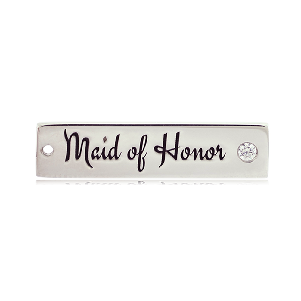 Bridal Collection: Peach Moonstone Stone Bracelet with Maid of Honor Sterling Silver Charm Bar