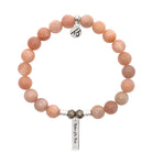 Bridal Collection: Peach Moonstone Stone Bracelet with Mother of the Bride Sterling Silver Charm Bar