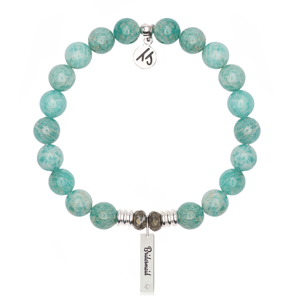 Bridal Collection: Peruvian Amazonite Bracelet with Bridesmaid Sterling Silver Charm Bar