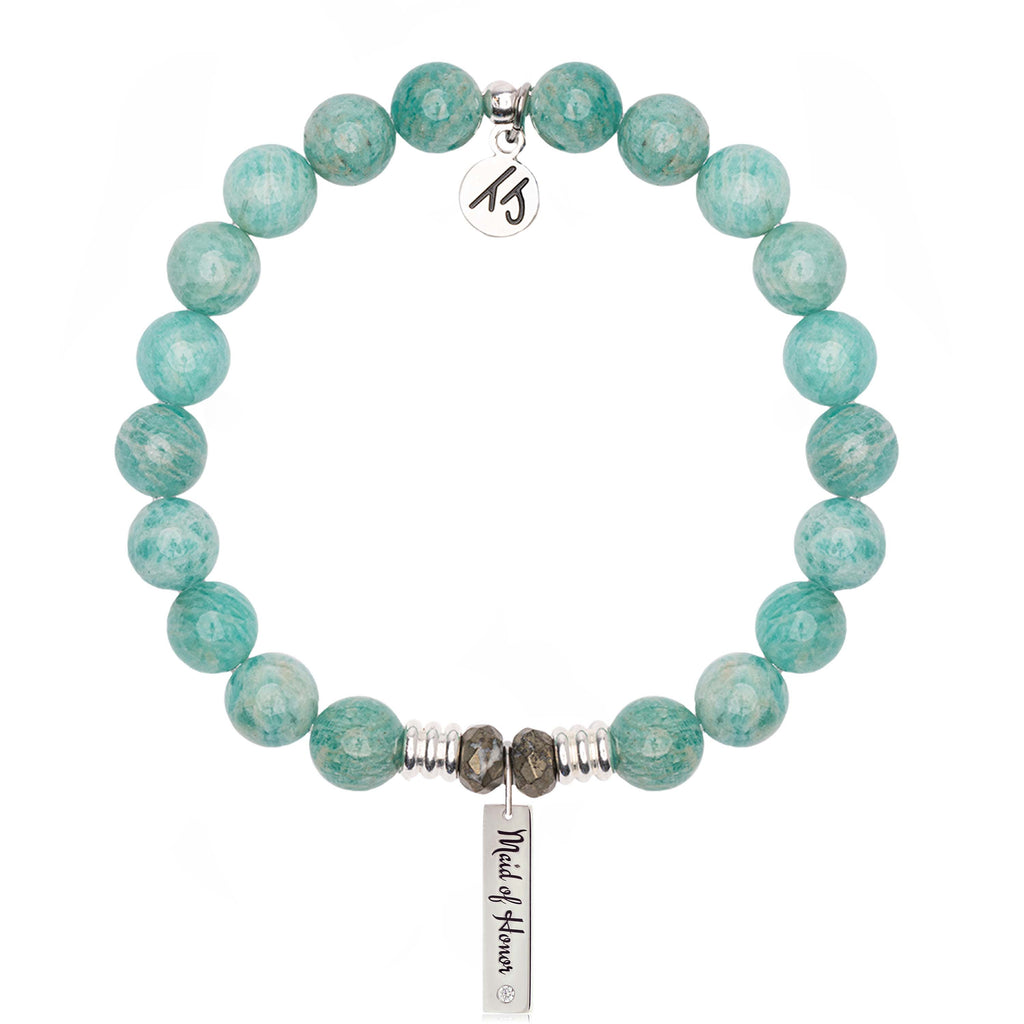 Bridal Collection: Peruvian Amazonite Stone Bracelet with Maid of Honor Sterling Silver Charm Bar