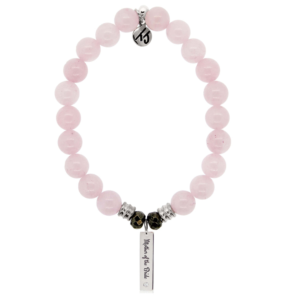 Bridal Collection: Rose Quartz Stone Bracelet with Mother of the Bride Sterling Silver Charm Bar