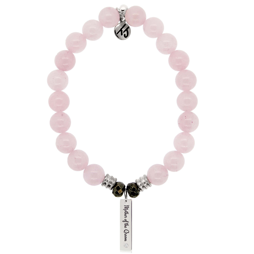Bridal Collection: Rose Quartz Stone Bracelet with Mother of the Groom Sterling Silver Charm Bar