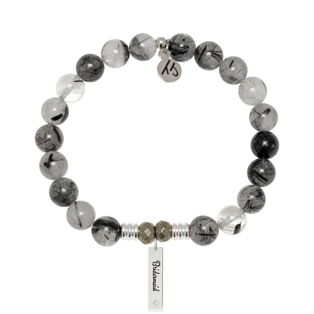 Bridal Collection: Rutilated Quartz Gemstone Bracelet with Bridesmaid Sterling Silver Charm Bar