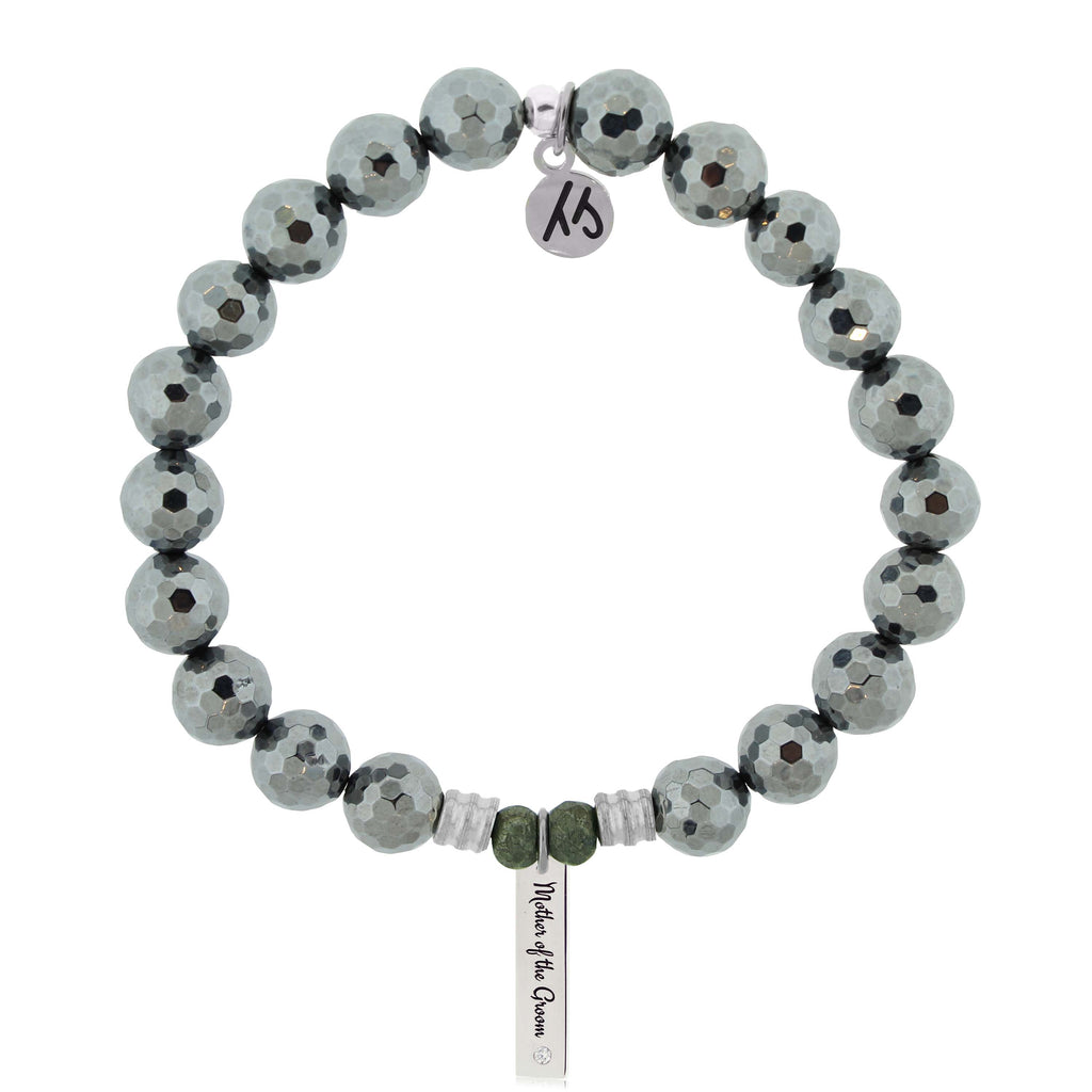Bridal Collection: Terahertz Stone Bracelet with Mother of the Groom Sterling Silver Charm Bar