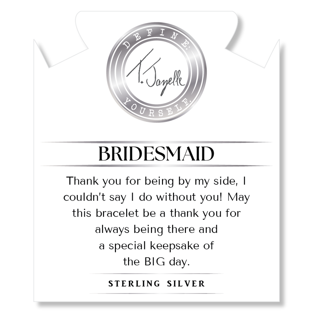 Bridal Collection: White Moonstone Bracelet with Bridesmaid Sterling Silver Charm Bar