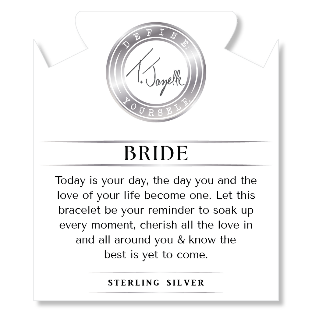Bridal Collection: White Moonstone Stone Bracelet with Bride Sterling Silver Charm Bar
