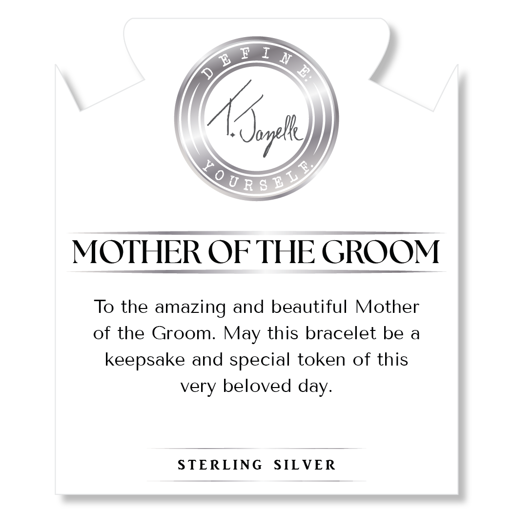 Bridal Collection: White Moonstone Stone Bracelet with Mother of the Groom Sterling Silver Charm Bar