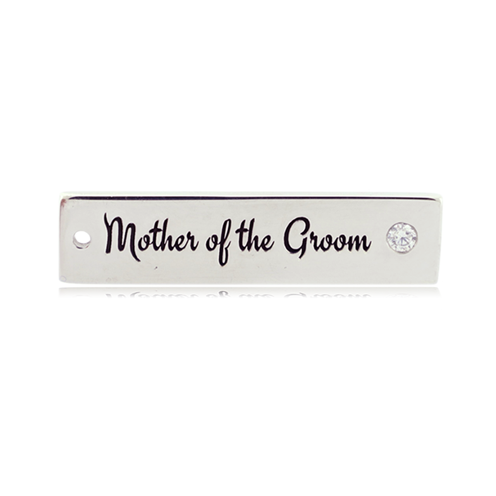 Bridal Collection: White Moonstone Stone Bracelet with Mother of the Groom Sterling Silver Charm Bar