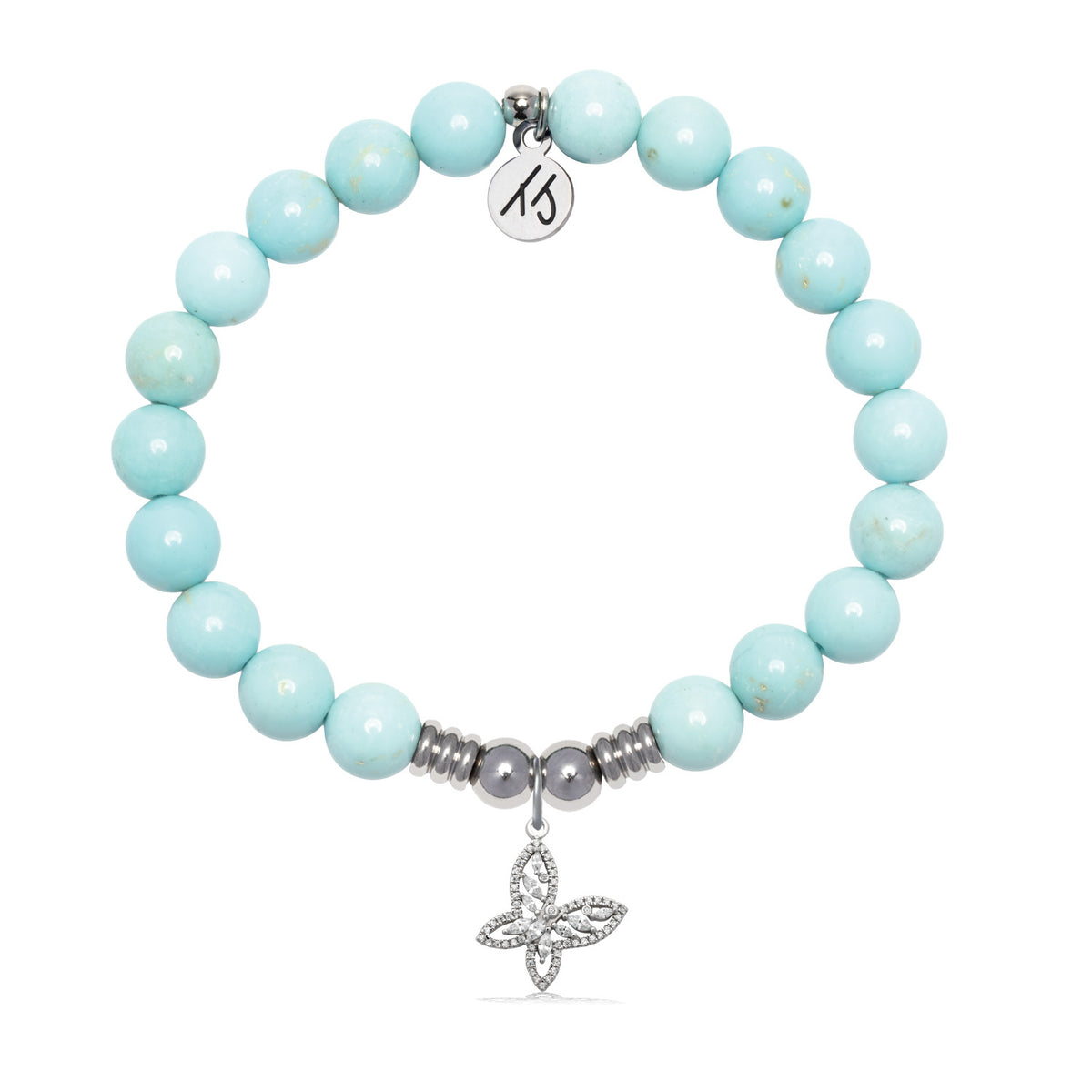 Butterfly CZ Charm with Blue Turquoise Gemstone Bracelet