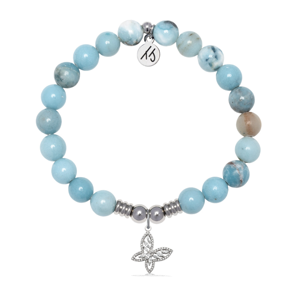 Butterfly CZ Charm with Larimar Jasper Gemstone Bracelet