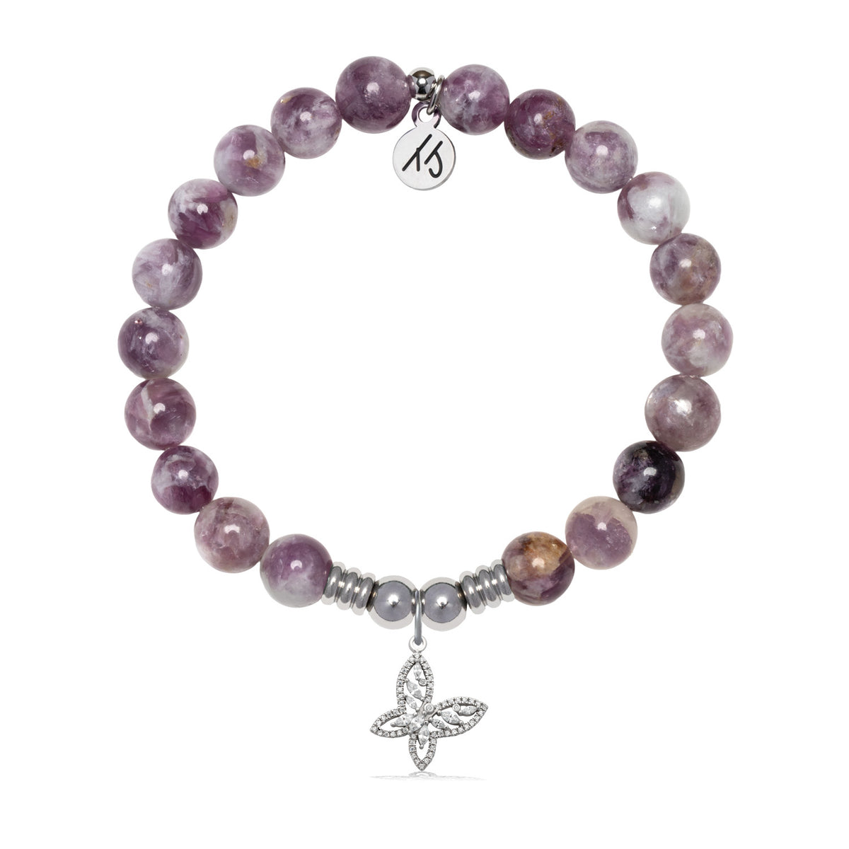 Butterfly CZ Charm with Lepidolite Quartz Gemstone Bracelet