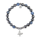 Butterfly CZ Charm with Silver Dipped Sky Blue Agate Gemstone Bracelet