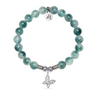 Butterfly CZ Charm with Teal White Jade Gemstone Bracelet