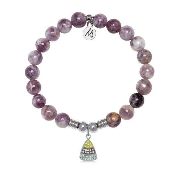 Candy Corn Charm with Lepidolite Quartz Gemstone Bracelet - T. Jazelle