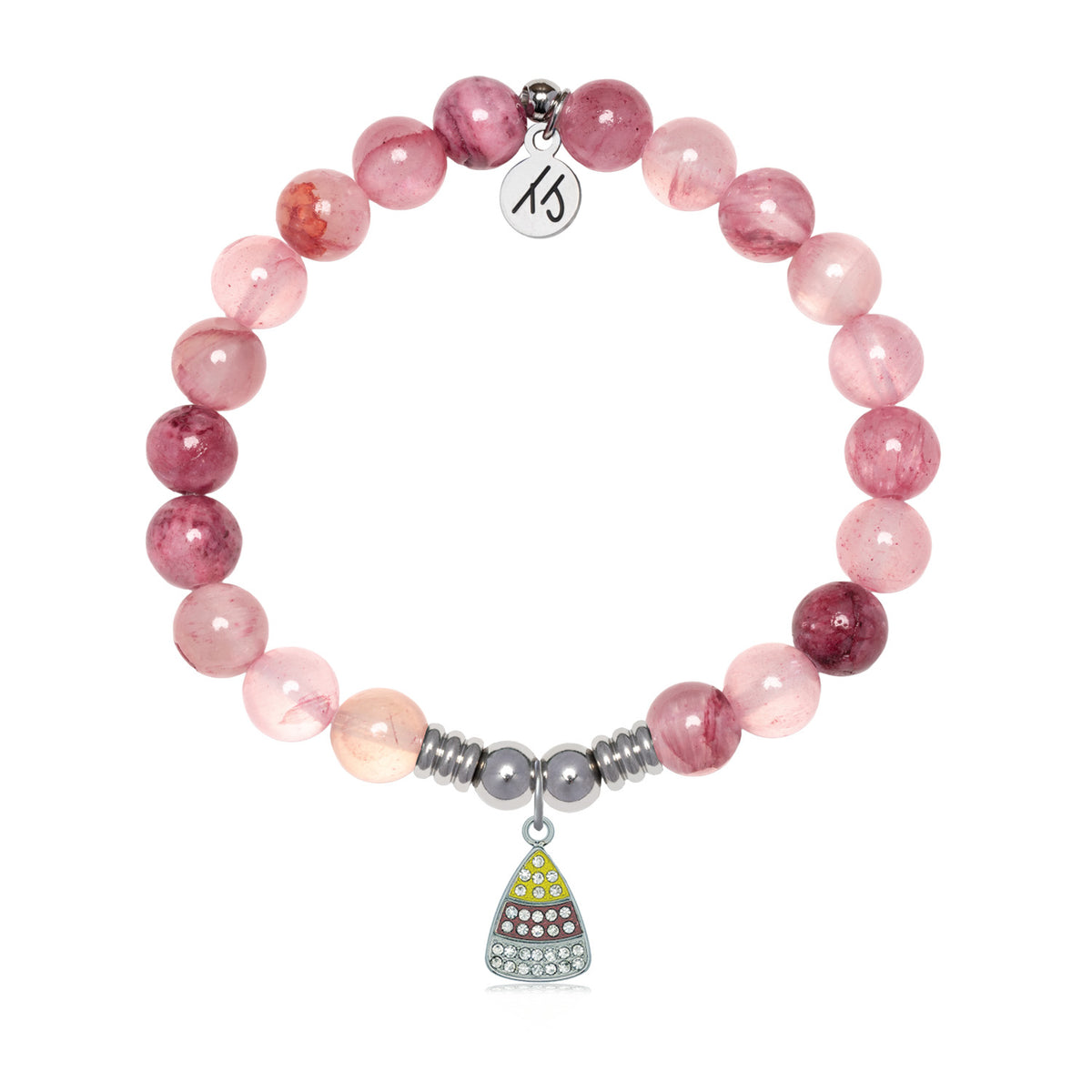 Candy Corn Charm with Pink Chalcedony Gemstone Bracelet