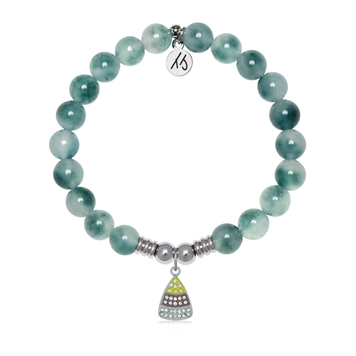 Candy Corn Charm with Teal White Jade Gemstone Bracelet