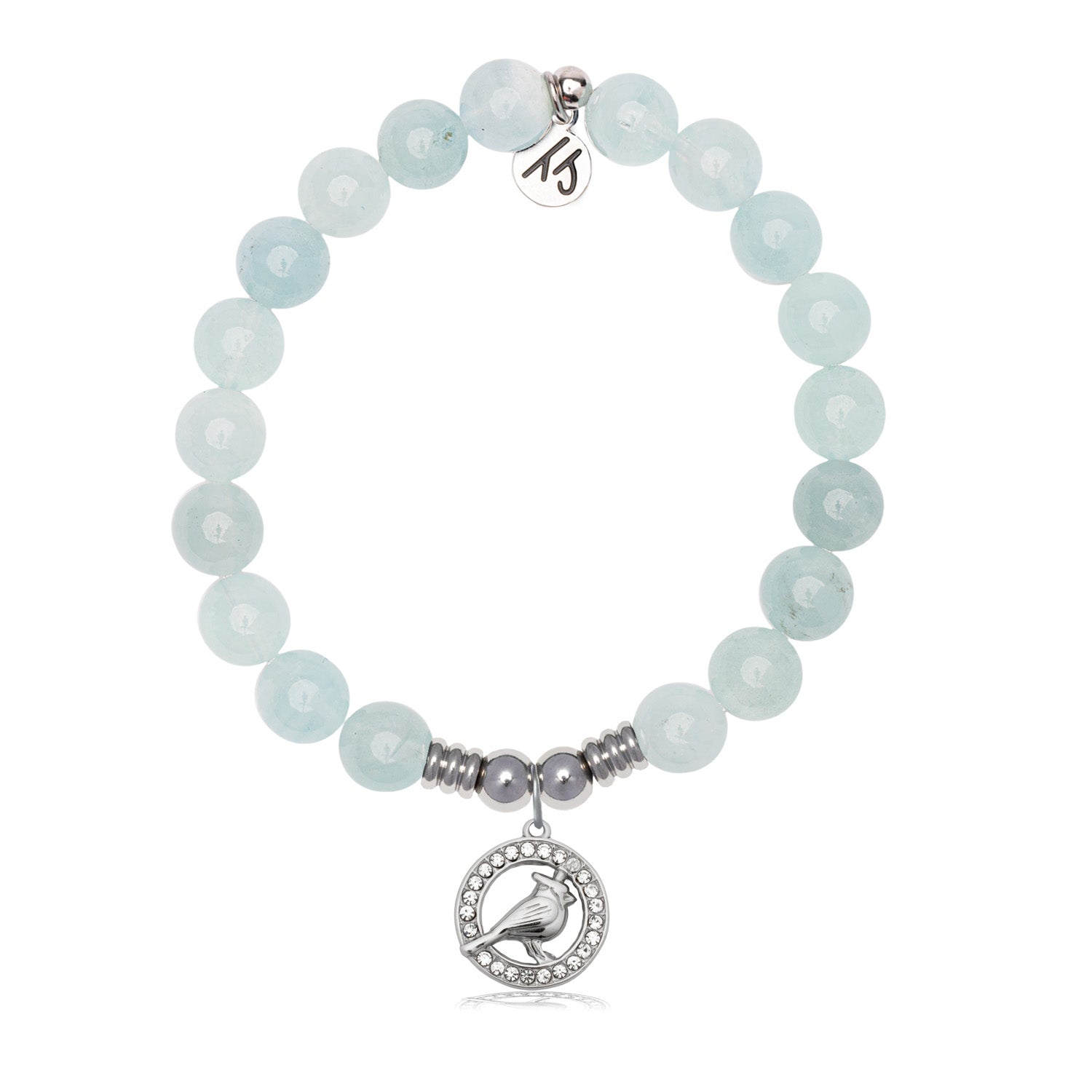 Cardinal CZ Charm with Blue Aquamarine Jade Gemstone Bracelet
