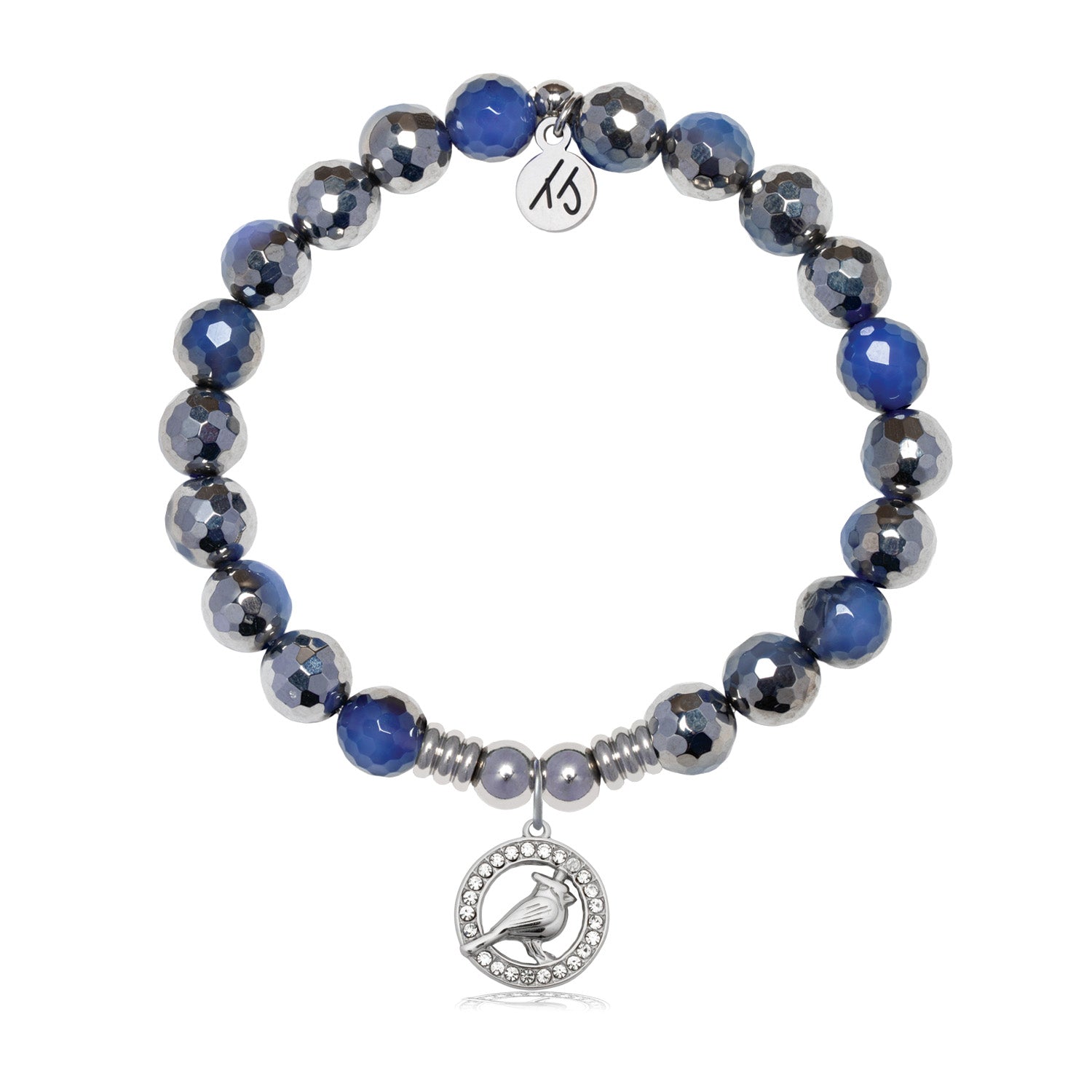 Cardinal CZ Charm with Silver Dipped Sky Blue Agate Gemstone Bracelet