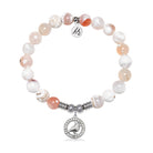 Cardinal CZ Charm with White Natural Agate Gemstone Bracelet