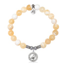 Cardinal CZ Charm with Yellow White Jade Gemstone Bracelet