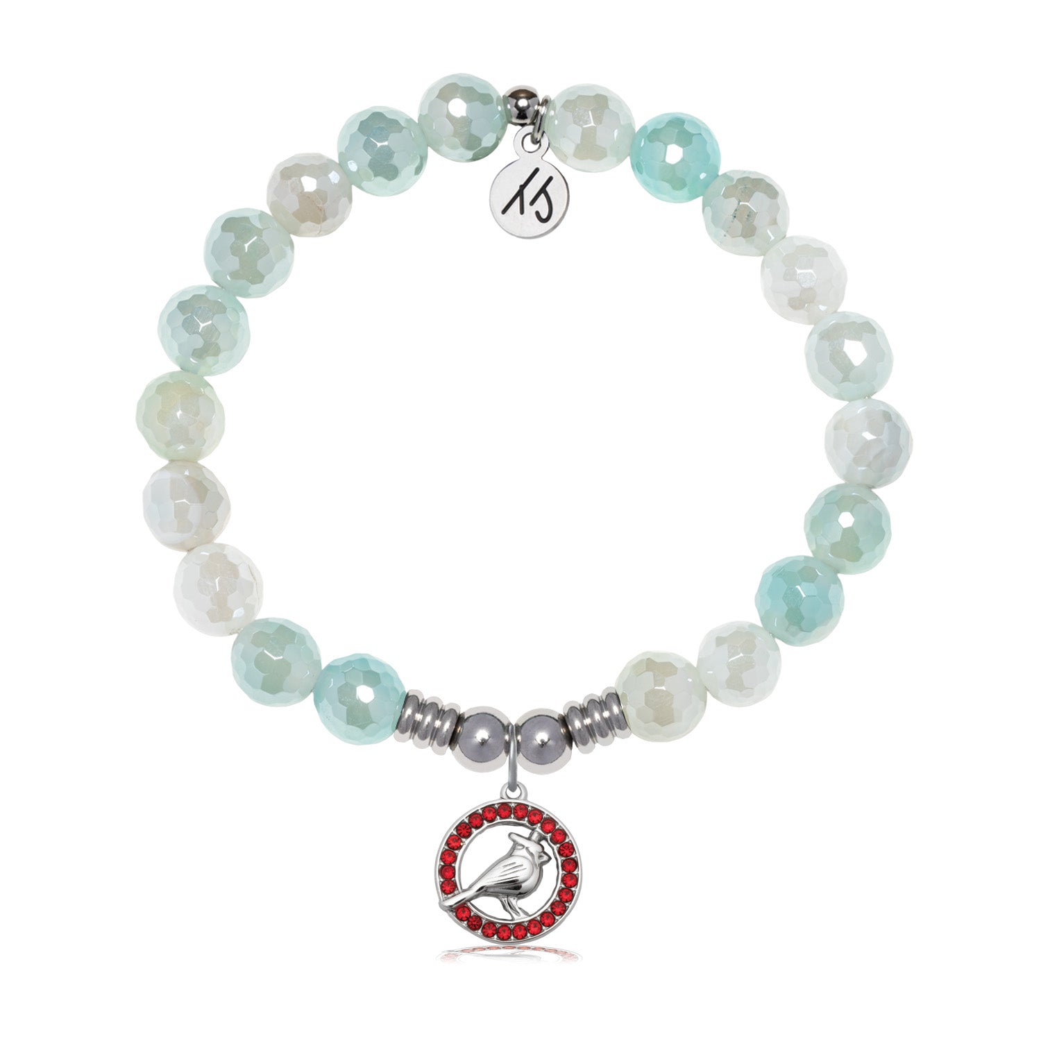 Cardinal Garnet CZ Charm with Aqua Agate Gemstone Bracelet