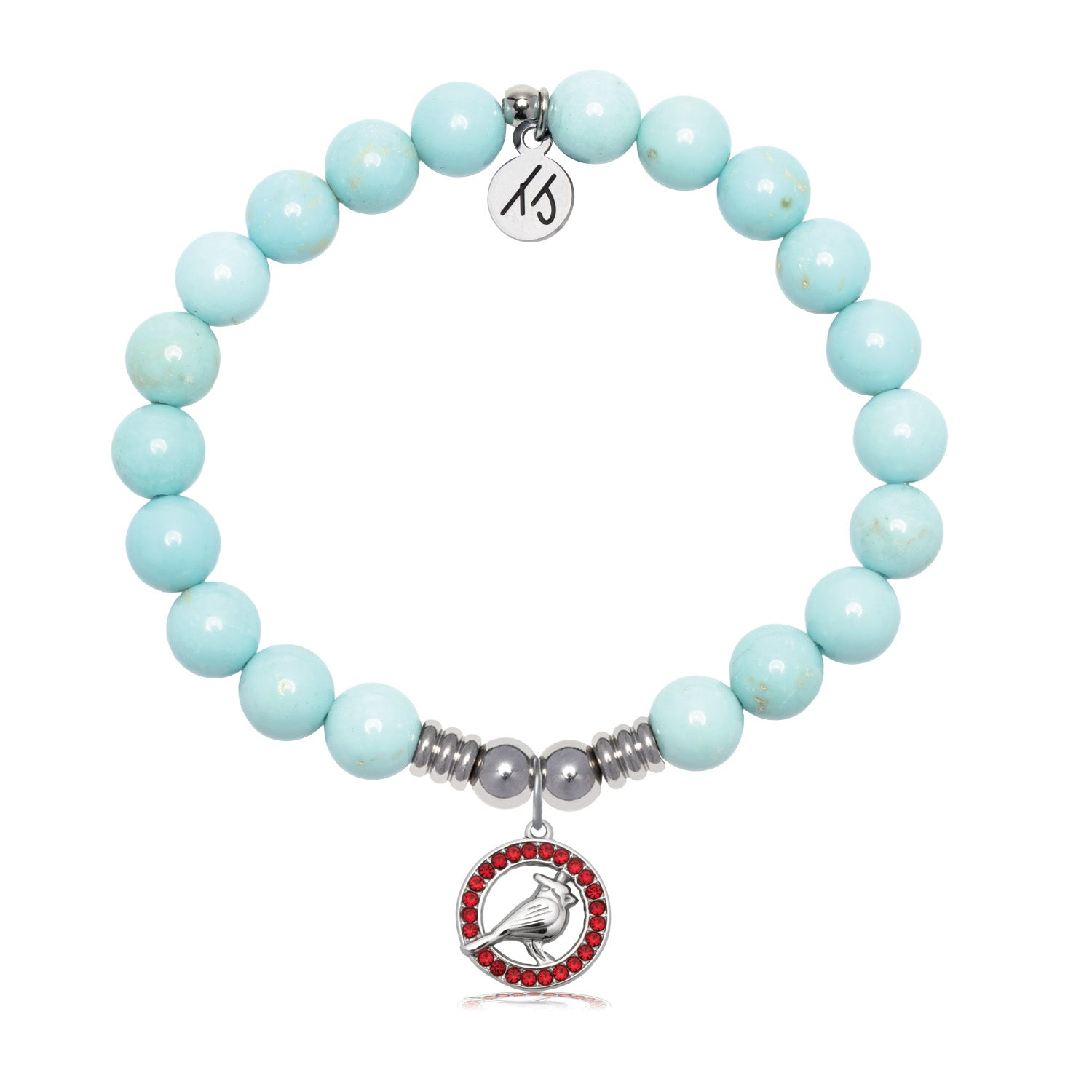 Cardinal Garnet CZ Charm with Blue Turquoise Gemstone Bracelet