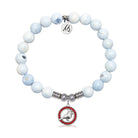 Cardinal Garnet CZ Charm with Light Blue White Agate Gemstone Bracelet