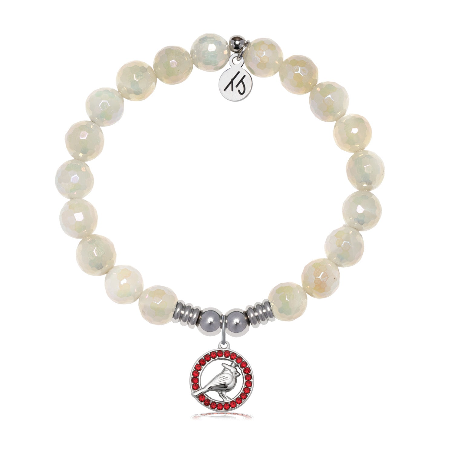 Cardinal Garnet CZ Charm with Moonstone Gemstone Bracelet