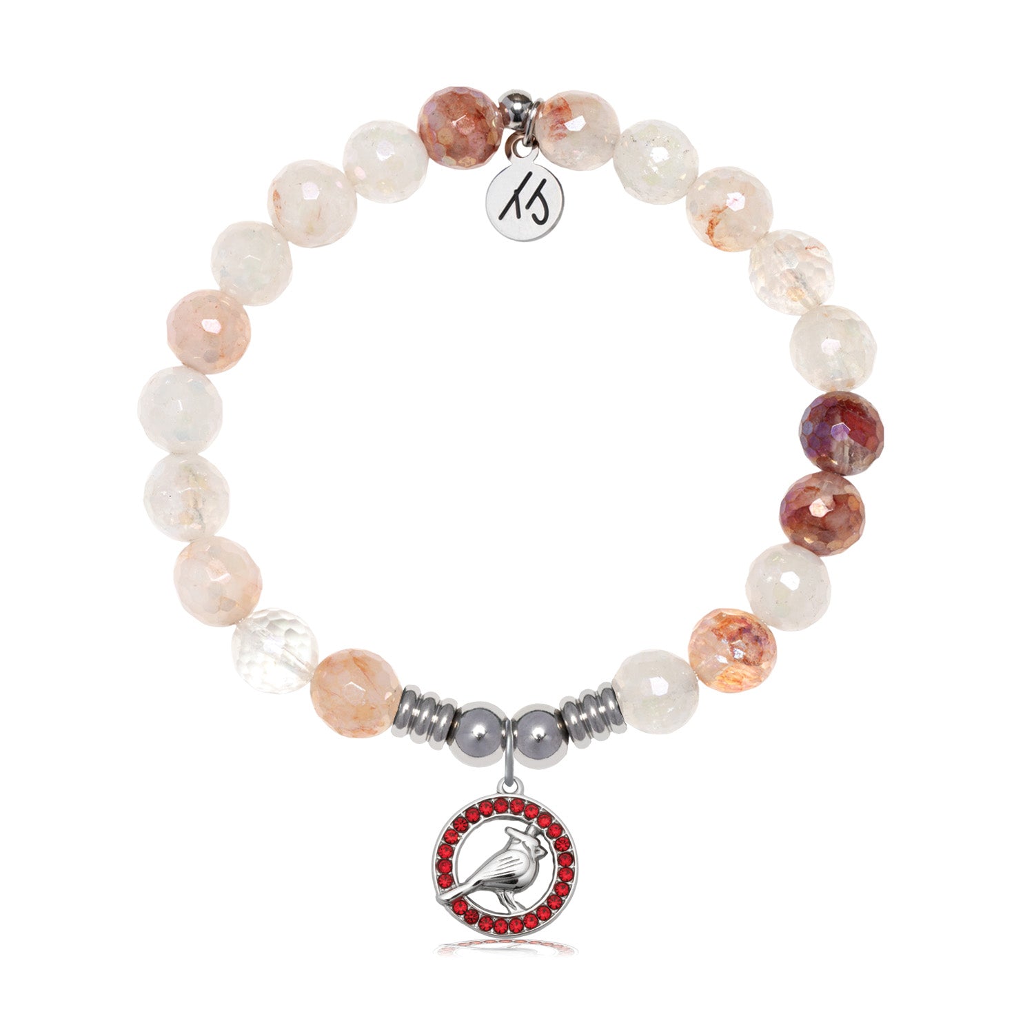 Cardinal Garnet CZ Charm with Strawberry Quartz Gemstone Bracelet