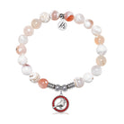 Cardinal Garnet CZ Charm with White Natural Agate Gemstone Bracelet