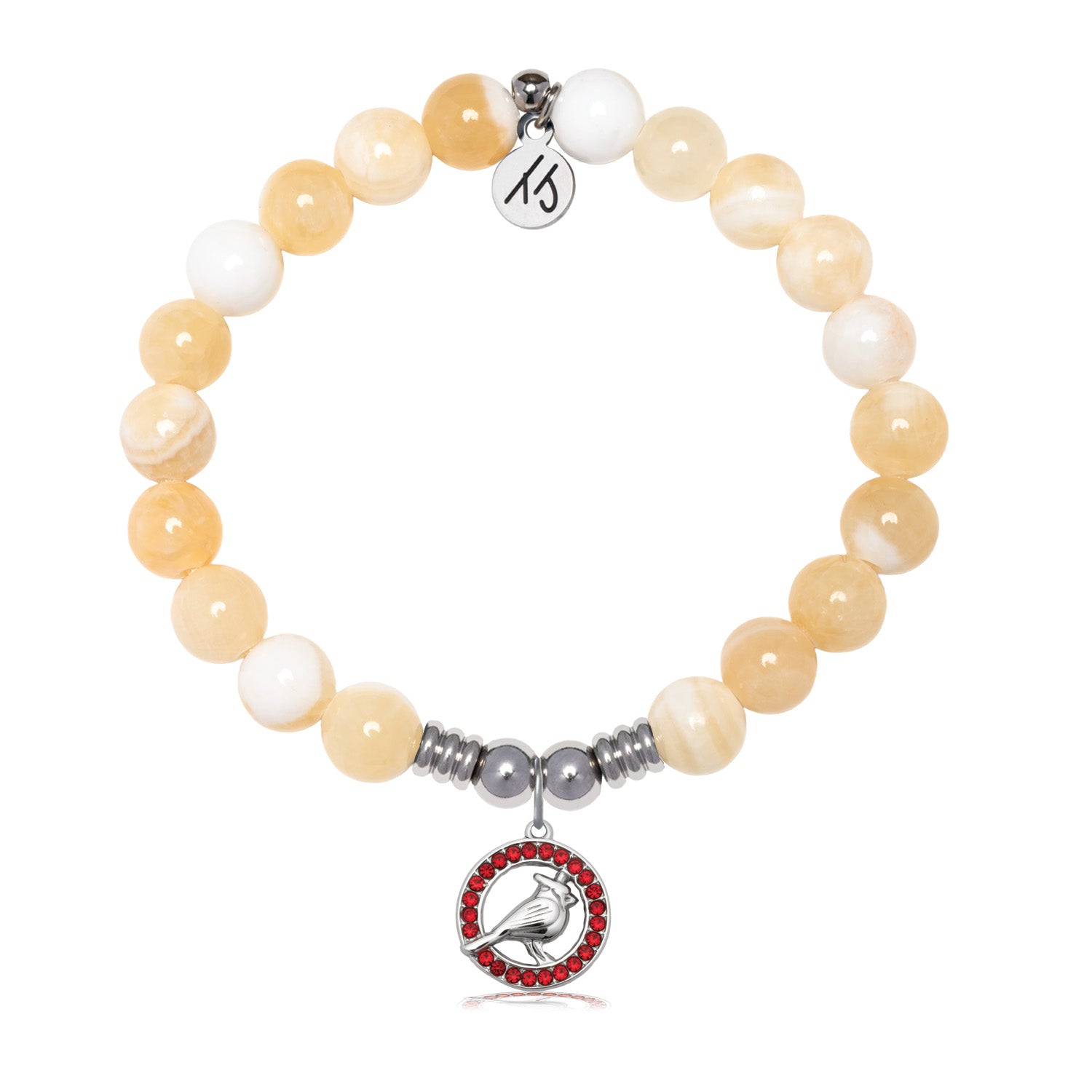 Cardinal Garnet CZ Charm with Yellow White Jade Gemstone Bracelet