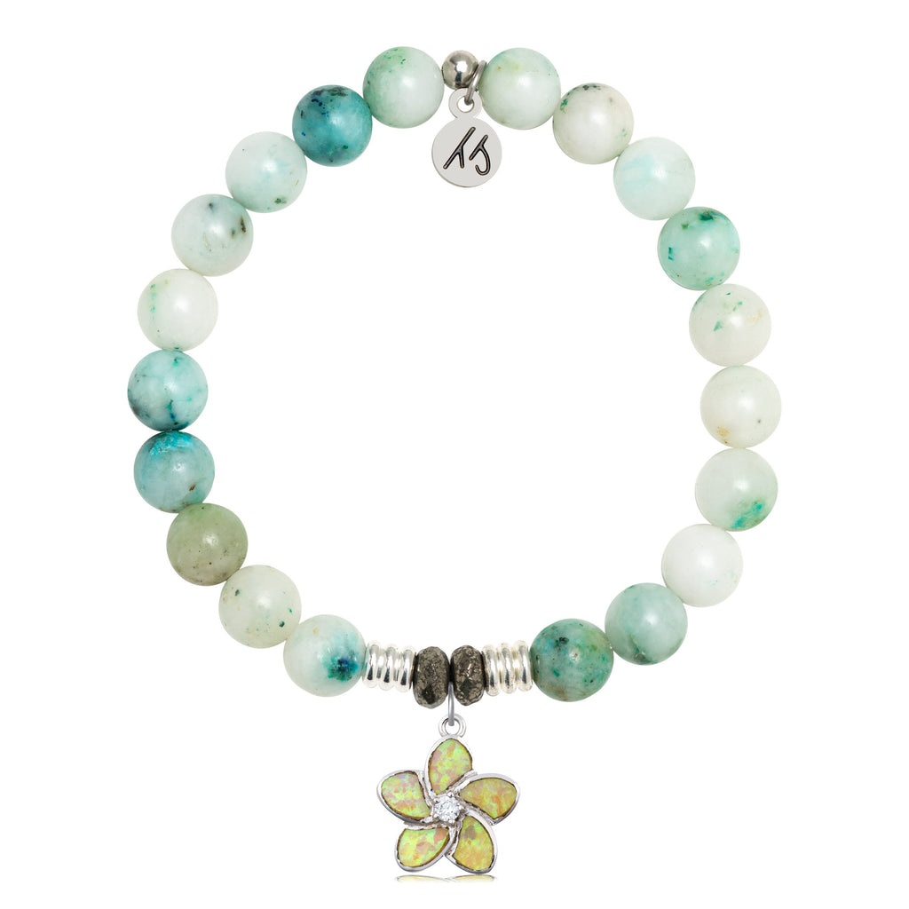 Caribbean Quartzite Stone Bracelet with Flower of Positivity Sterling Silver Charm