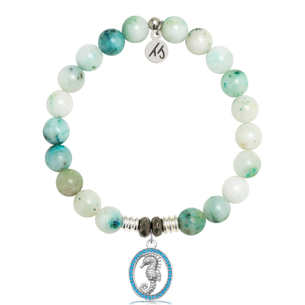 Caribbean Quartzite Stone Bracelet with Seahorse Sterling Silver Charm