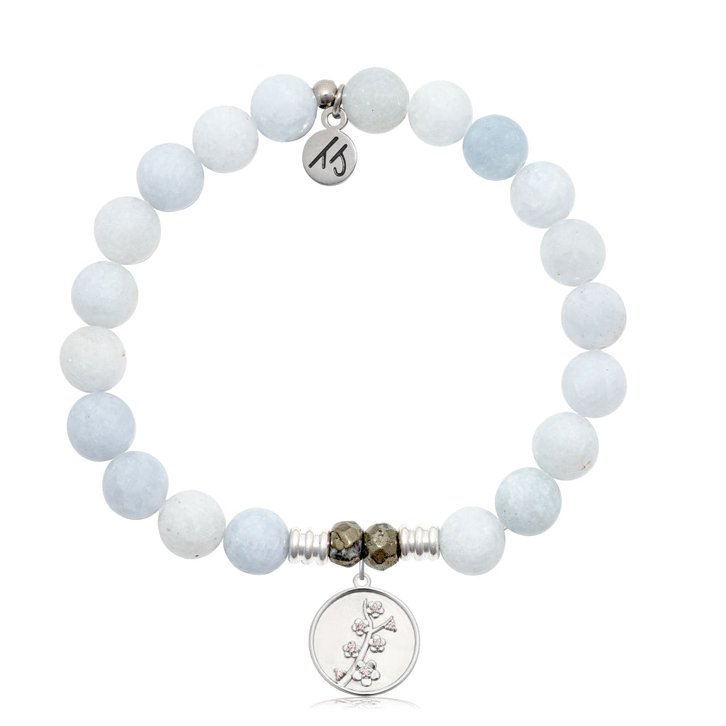 Celestine Gemstone Bracelet with Cherry Blossom Sterling Silver Charm