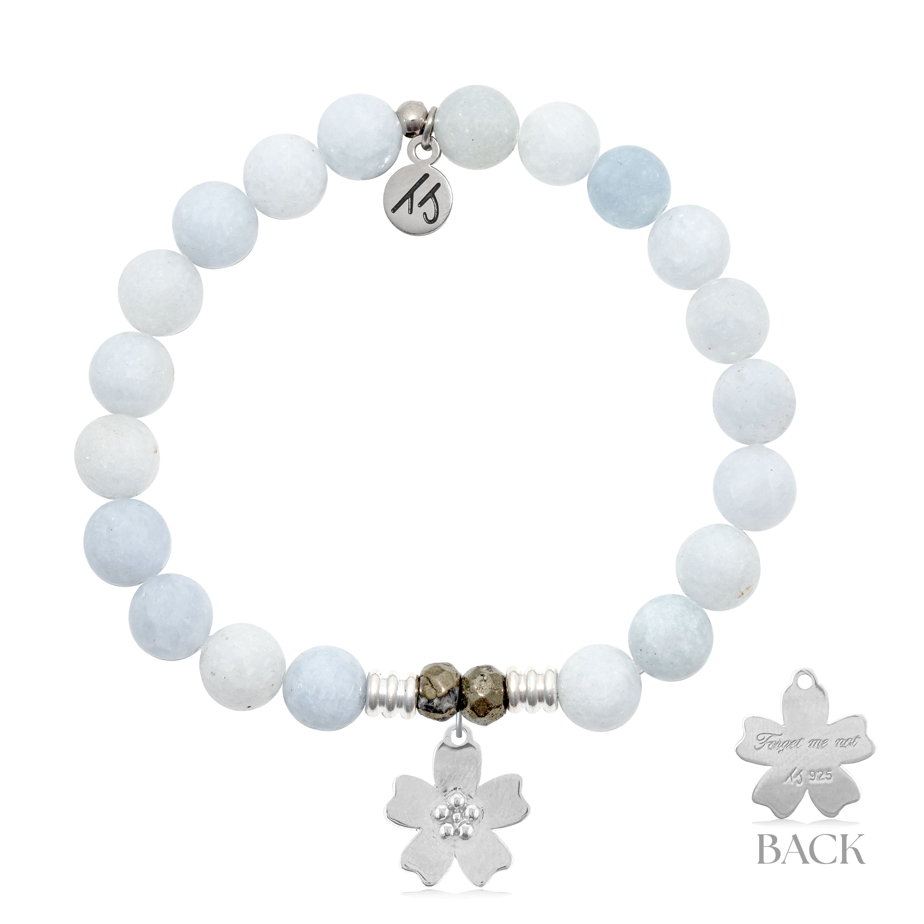 Celestine Gemstone Bracelet with Forget Me Not Sterling Silver Charm