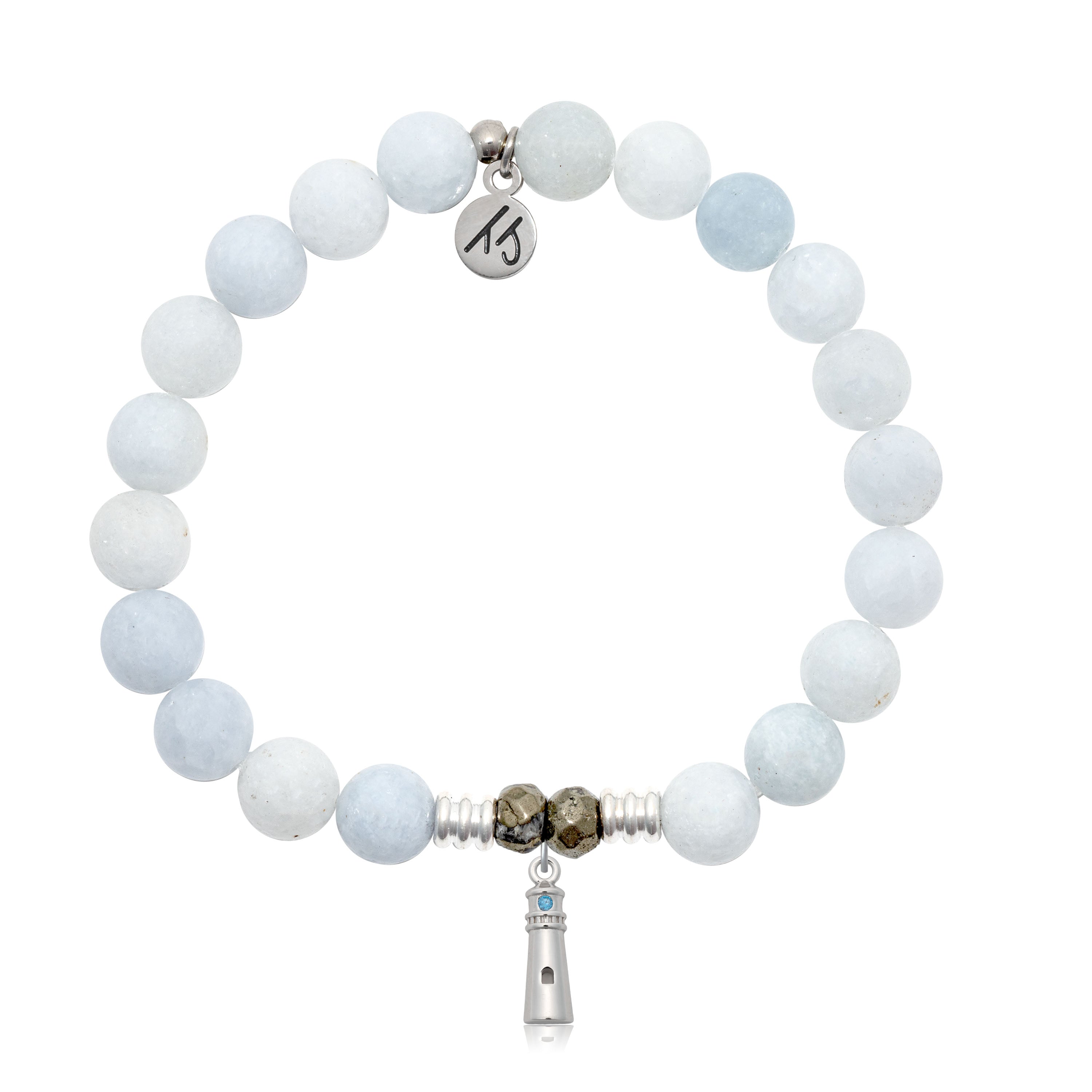 Celestine Gemstone Bracelet with Lighthouse Sterling Silver Charm