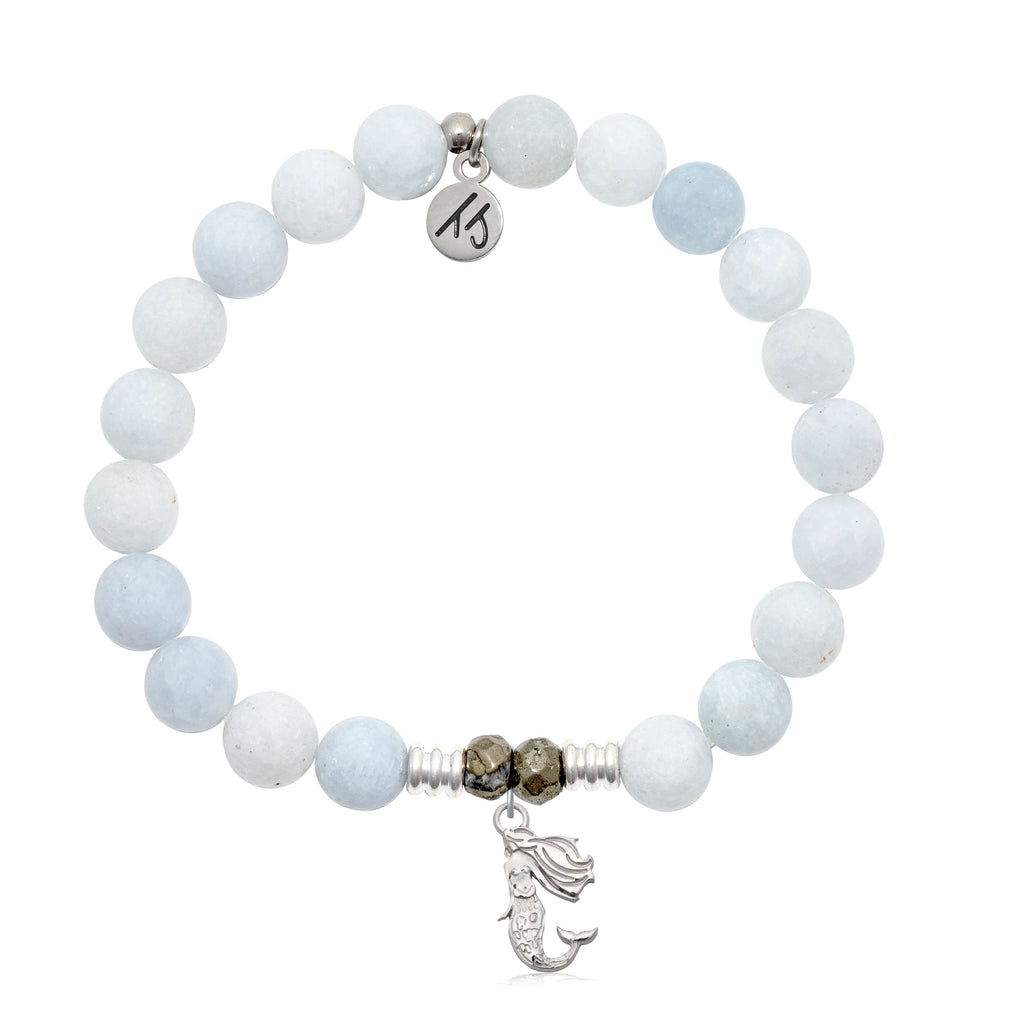 Celestine Gemstone Bracelet with Mermaid Cutout Sterling Silver Charm