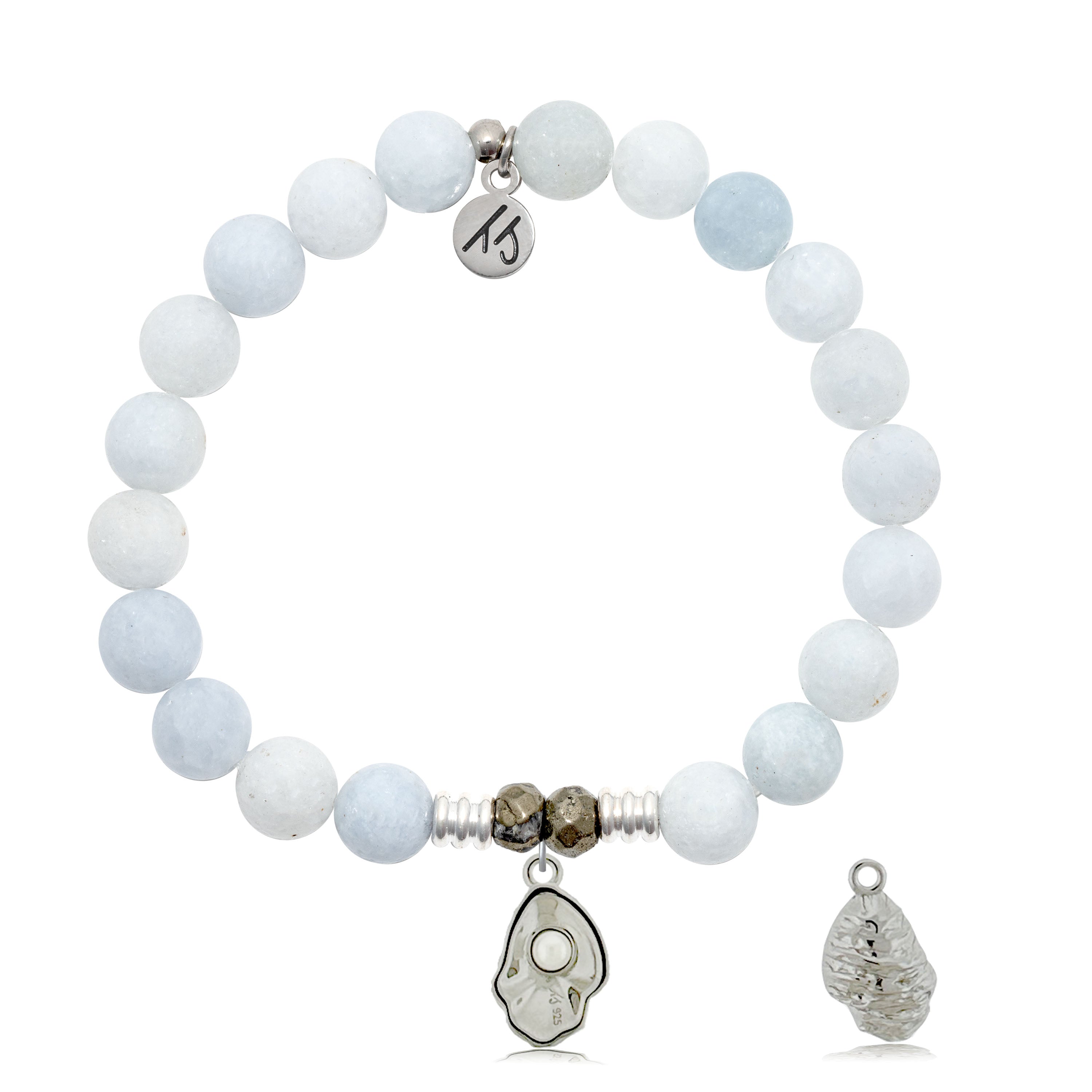Celestine Gemstone Bracelet with Oyster Sterling Silver Charm