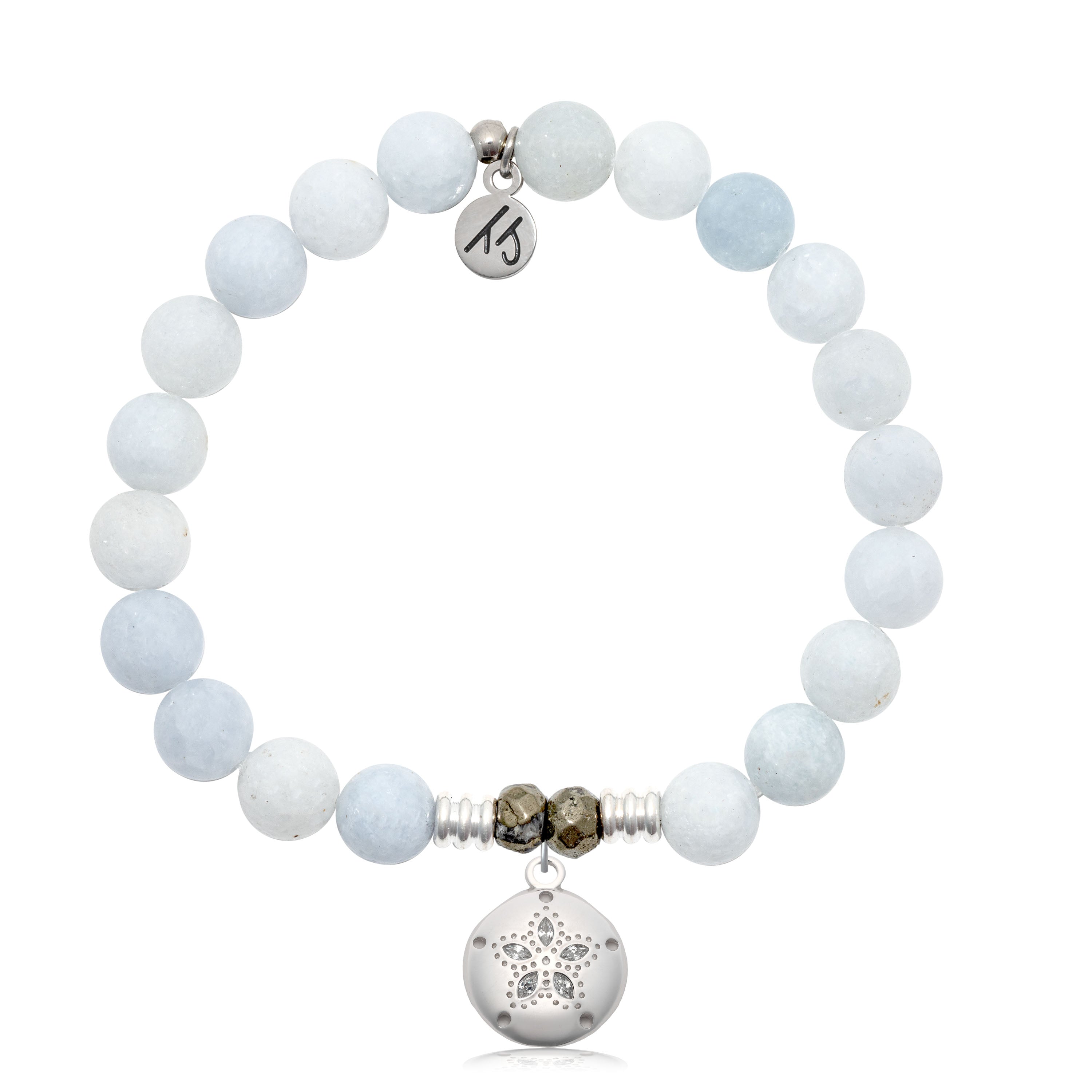 Celestine Gemstone Bracelet with Sand Dollar CZ Sterling Silver Charm