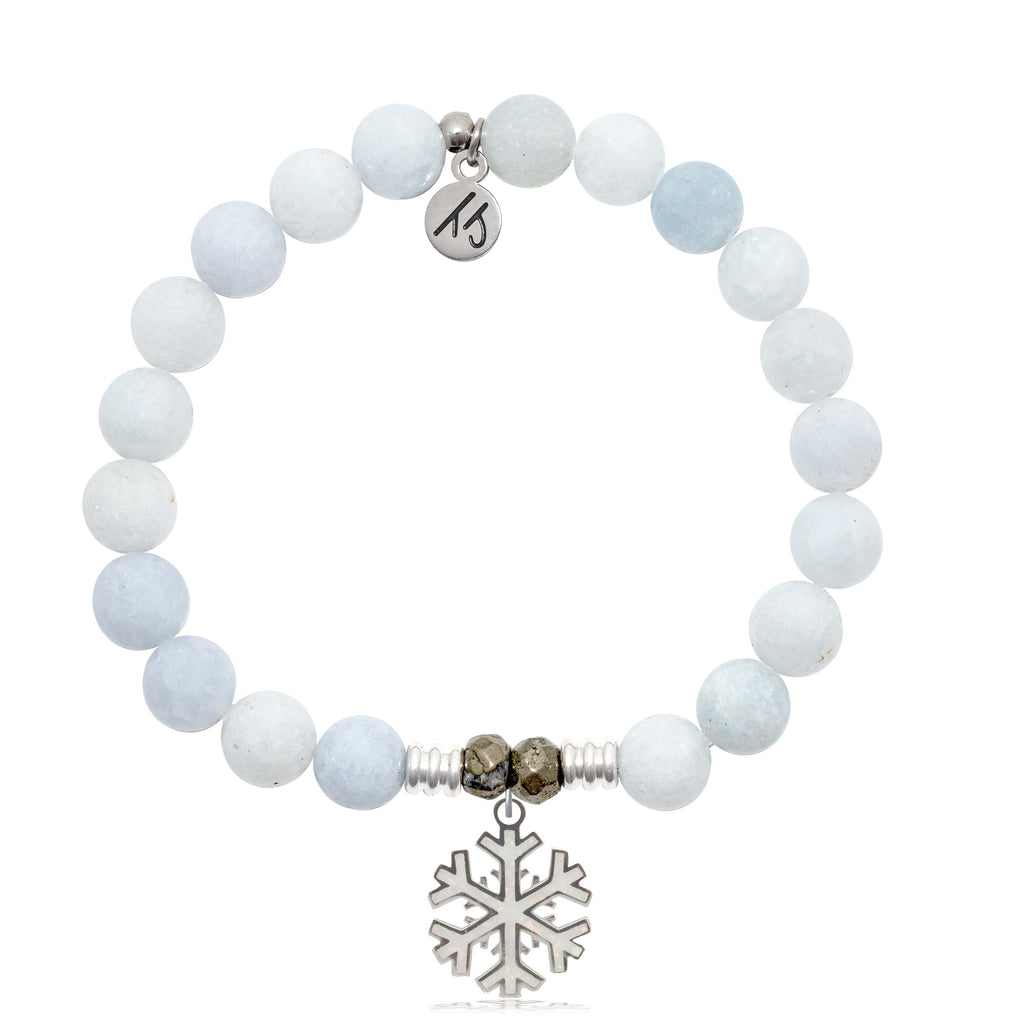 Celestine Gemstone Bracelet with Snowflake Opal Sterling Silver Charm