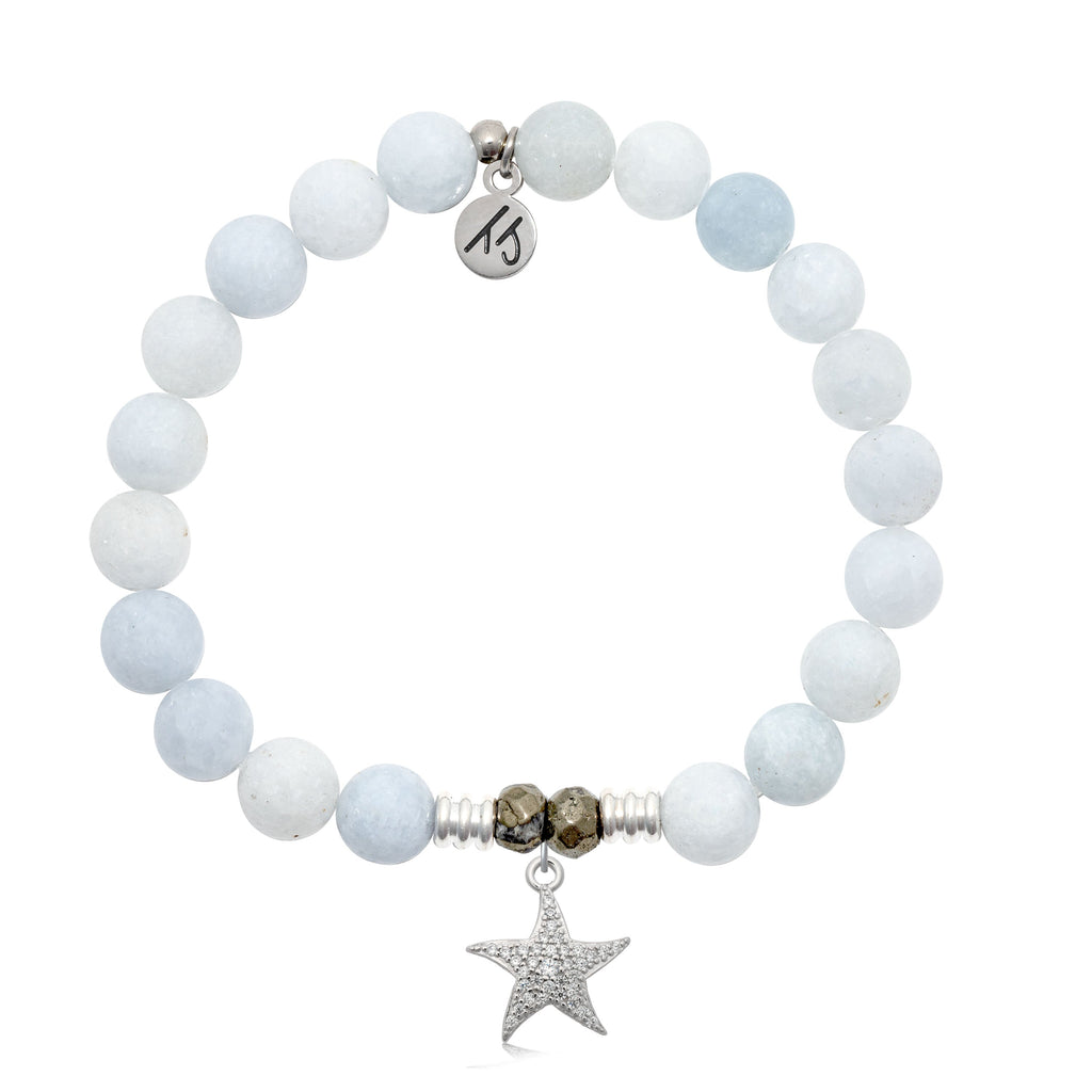 Celestine Gemstone Bracelet with Starfish CZ Sterling Silver Charm