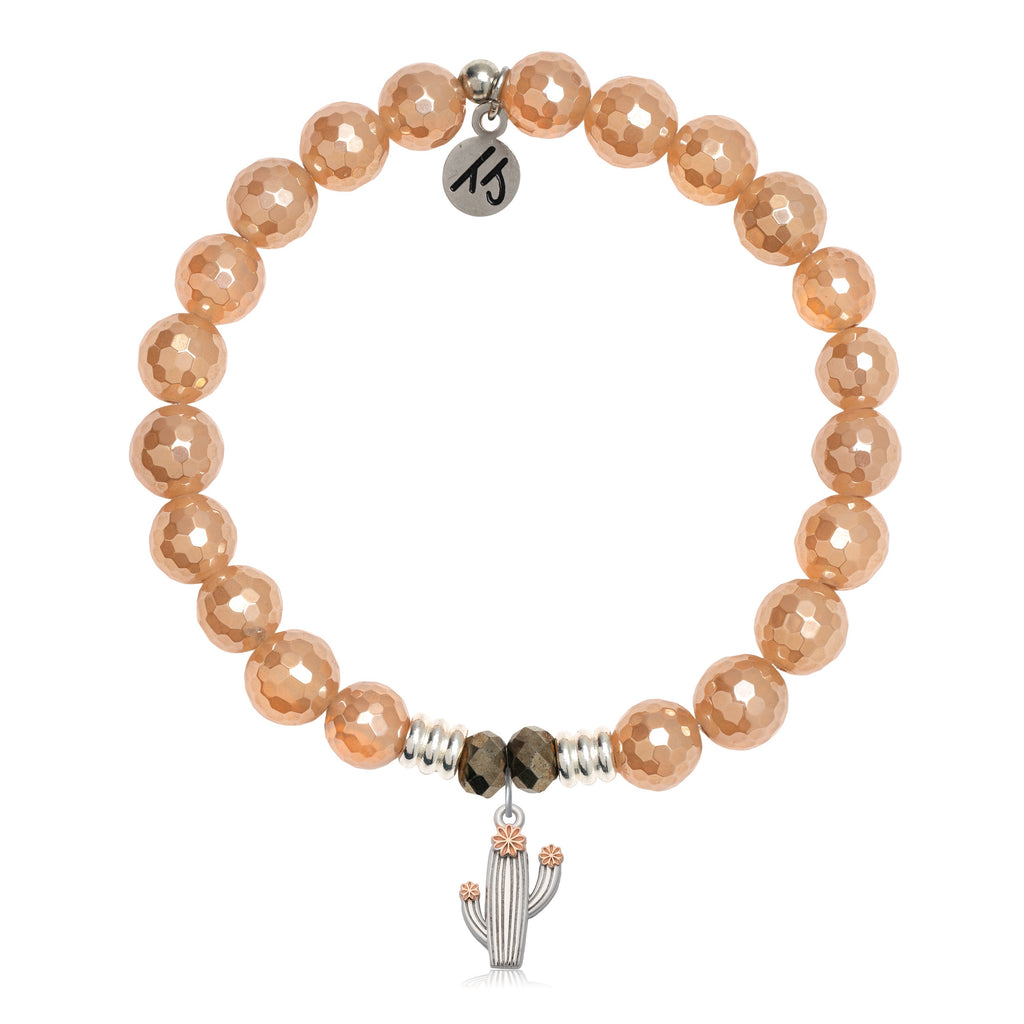 Champagne Agate Gemstone Bracelet with Cactus Cutout Sterling Silver Charm