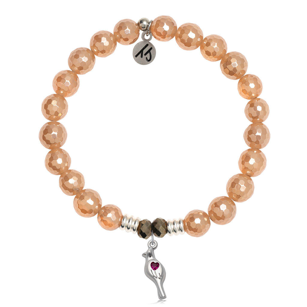 Champagne Agate Gemstone Bracelet with Cardinal CZ Sterling Silver Charm