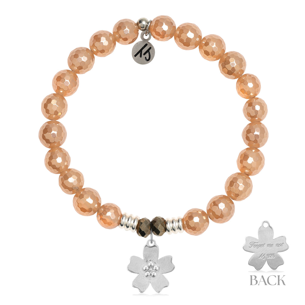 Champagne Agate Gemstone Bracelet with Forget Me Not Sterling Silver Charm