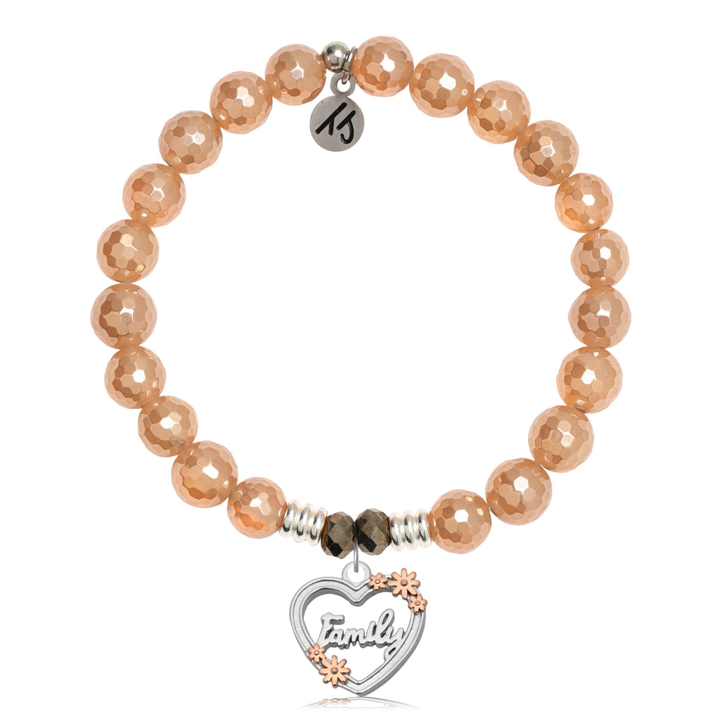 Champagne Agate Gemstone Bracelet with Heart Family Sterling Silver Charm